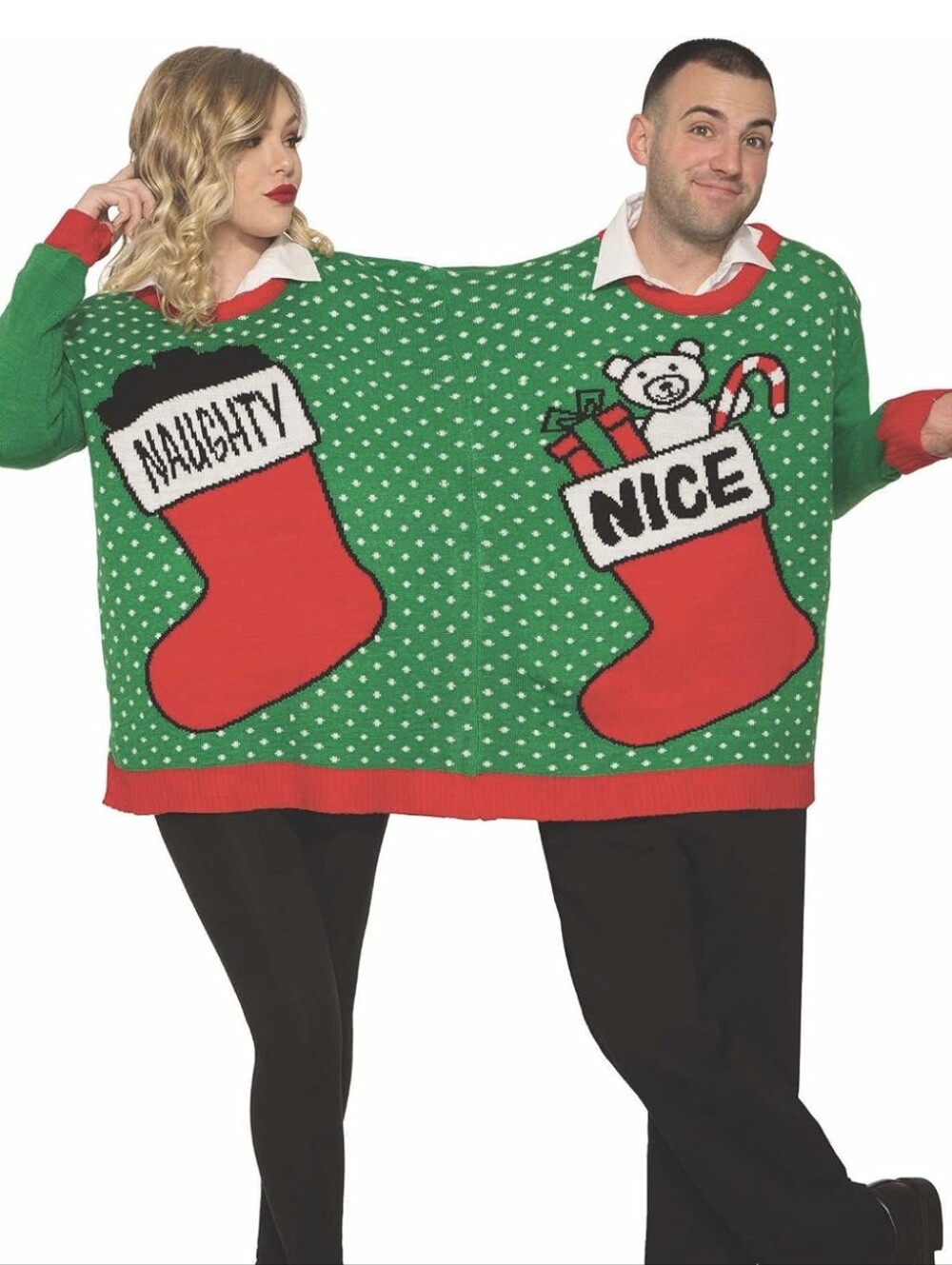 Forum Novelties Adult 'Naughty & Nice' Ugly Christmas Sweater Two-Person Kitschy